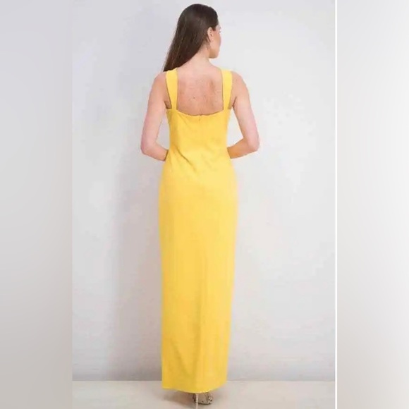 Bebe Scuba Crepe Halter Twist Neck Gown Maxi Sleeveless Womens Yellow 14 - Picture 2 of 9